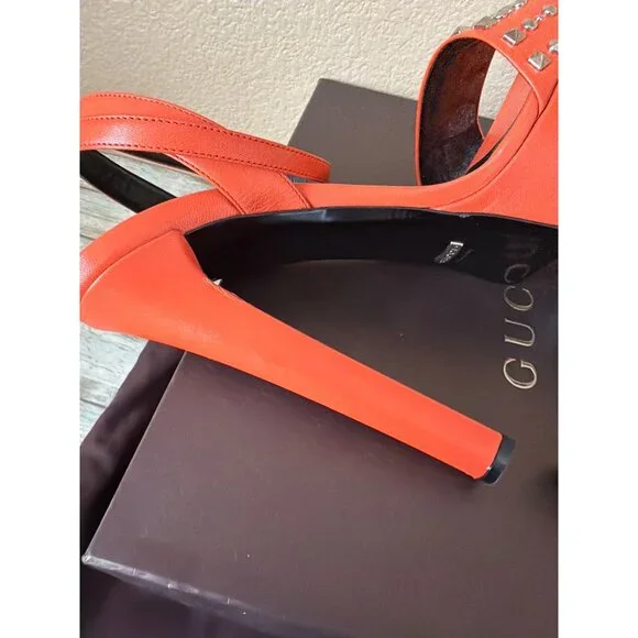 Gucci Malaga Kid Orange Leather Studded Platform Heels EU 40 Box Dust Bag w/COA - Picture 9 of 16